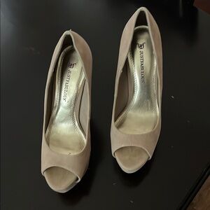 JustFab Women's Peep Toe Heels - Beige